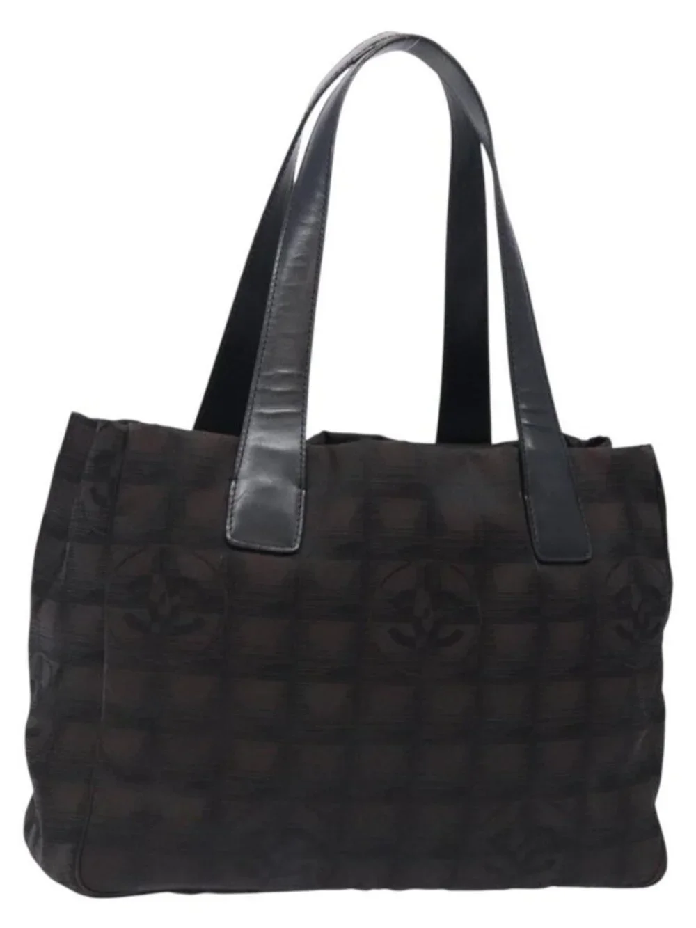 CHANEL New Travel Line Tote Bag Nylon Dark Brown Black CC Auth BA4258